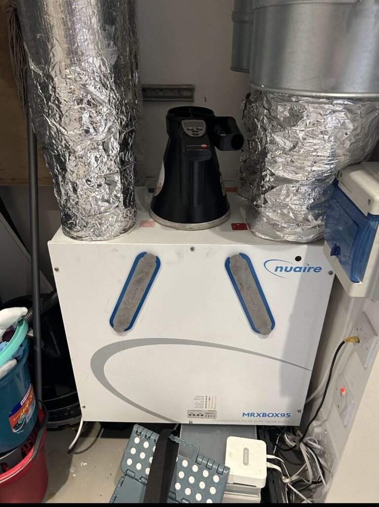 MVHR unit and ducting installed in a loft